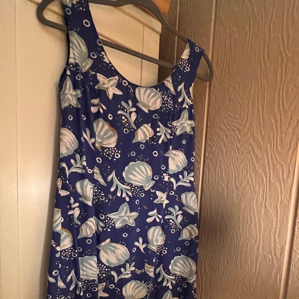 Sundress with seashell/ocean blues pattern size L.